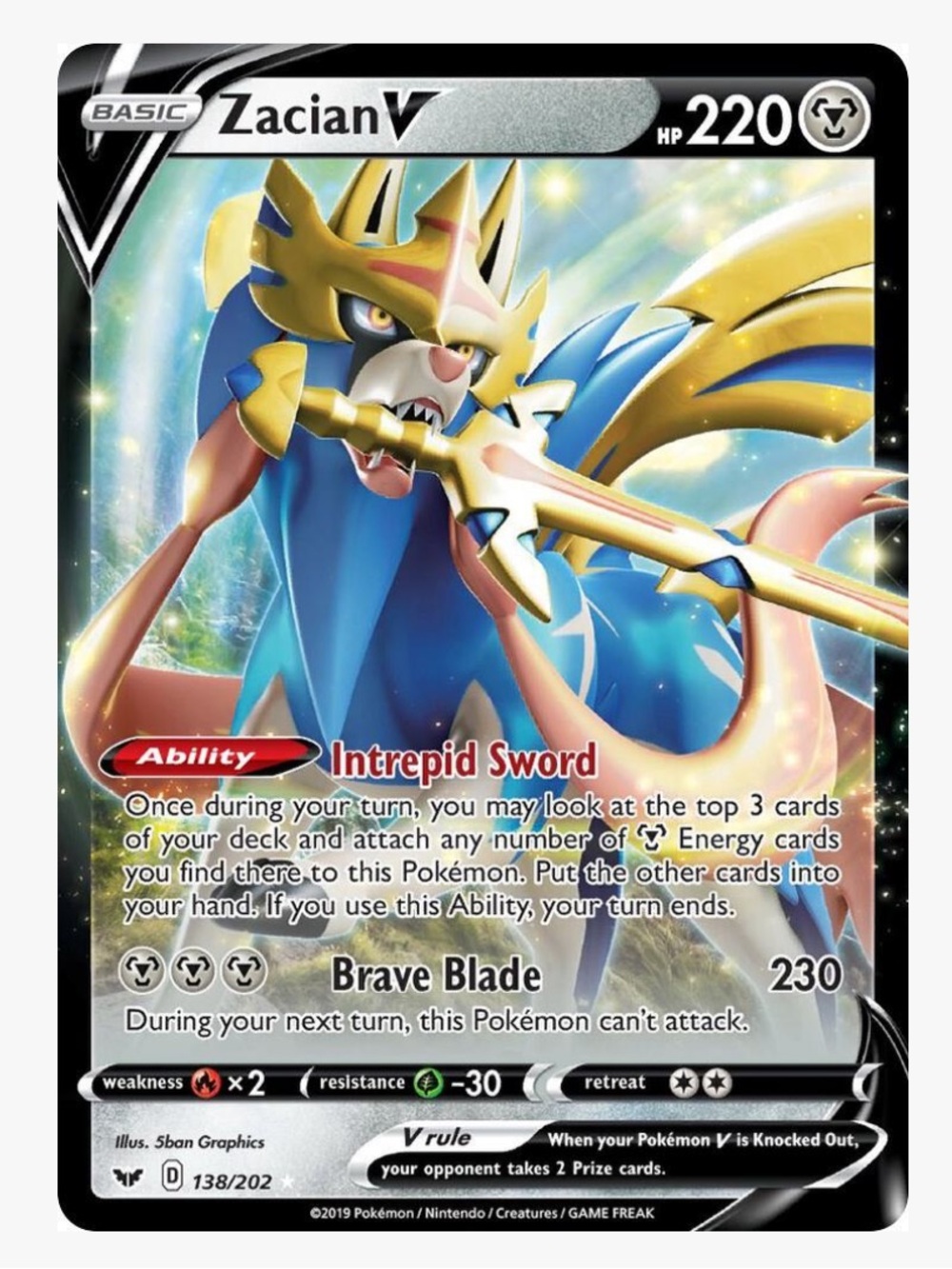 Zacian V SWSH01: Sword & Shield Base Set Pokemon Trading Card